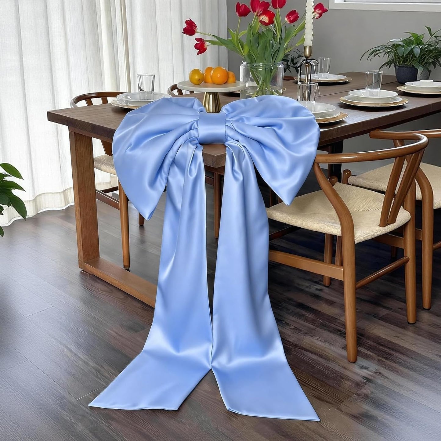 Skiennix Blue Bow Decor - 2 Pack Large & Small Coquette Wall Backdrop for Valentine's Day & Weddings