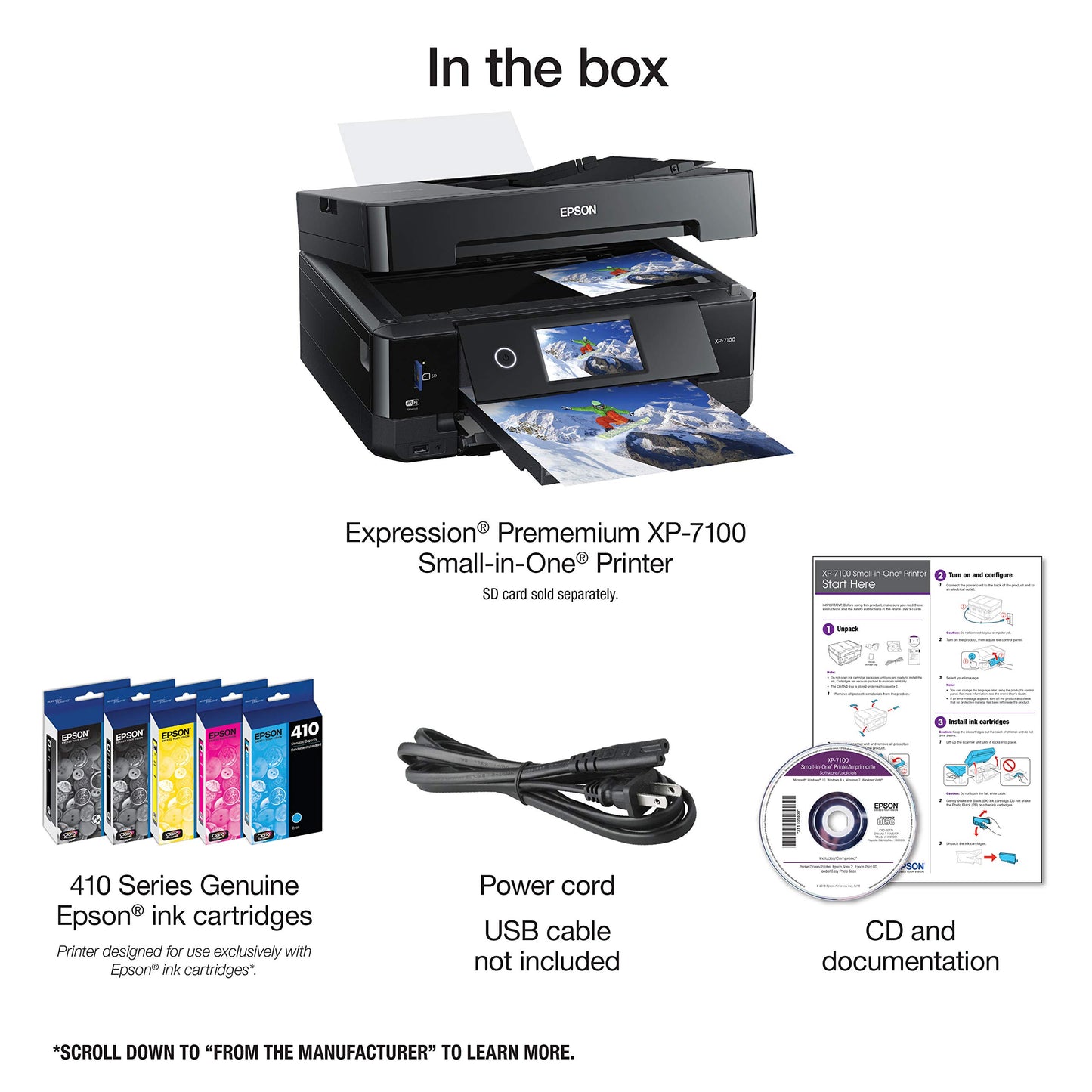 Epson Expression Premium XP-7100 Wireless Color Photo Printer with ADF, Scanner and Copier, Black, Small