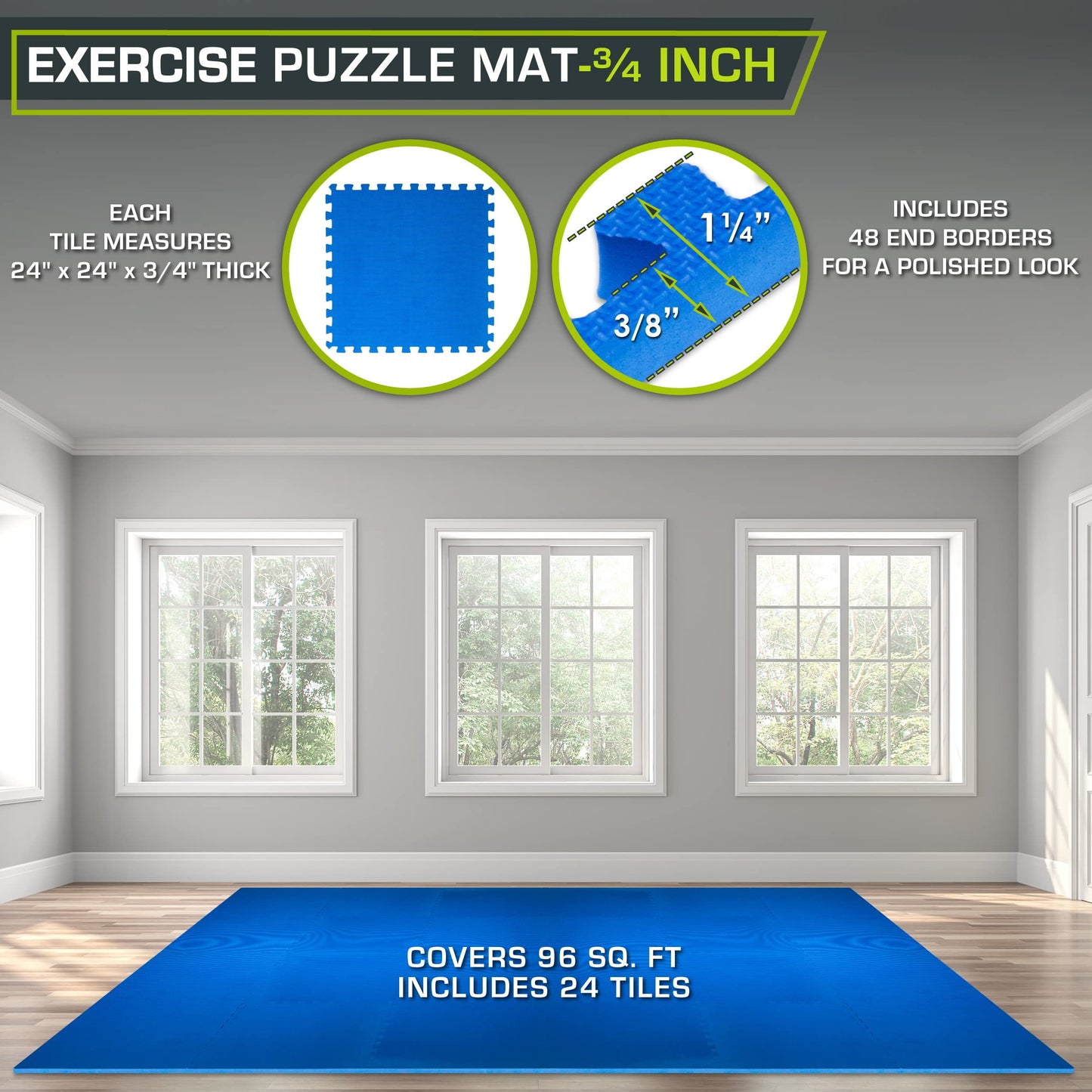 ProsourceFit Weaved Pattern Extra Thick Exercise Puzzle Mat ¾-inch, EVA Foam Interlocking Tiles for Protective, Cushioned Flooring for Home and Gym Equipment; Blue, 96 SQ FT, 24 Tiles