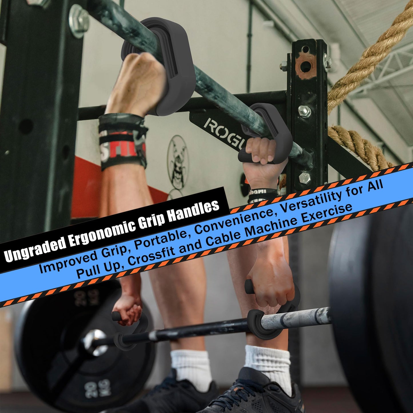 Folaps Barbell Grip Handles Neutral Grip: Portable Handles for Pull Up 2 Detachable Straps for Strength Trainer Versatile Exercise T-bar Row Cable Machine Attachment