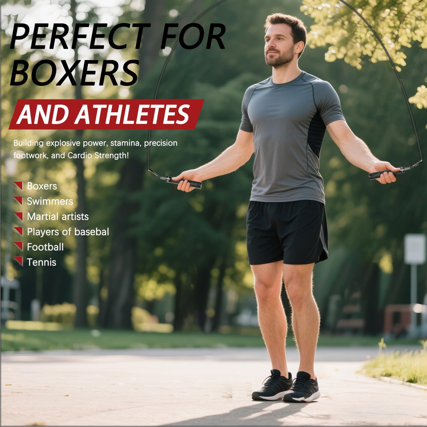 Mogold Weighted Jump Rope for High-Intensity Training, Muay Thai & MMA Workouts Heavy Jumping Ropes for Fitness Carbon Fiber Handle Adjustable Length 3 Meters 1/5 +1/4lb+1/2lb PVC Steel Wire Rope