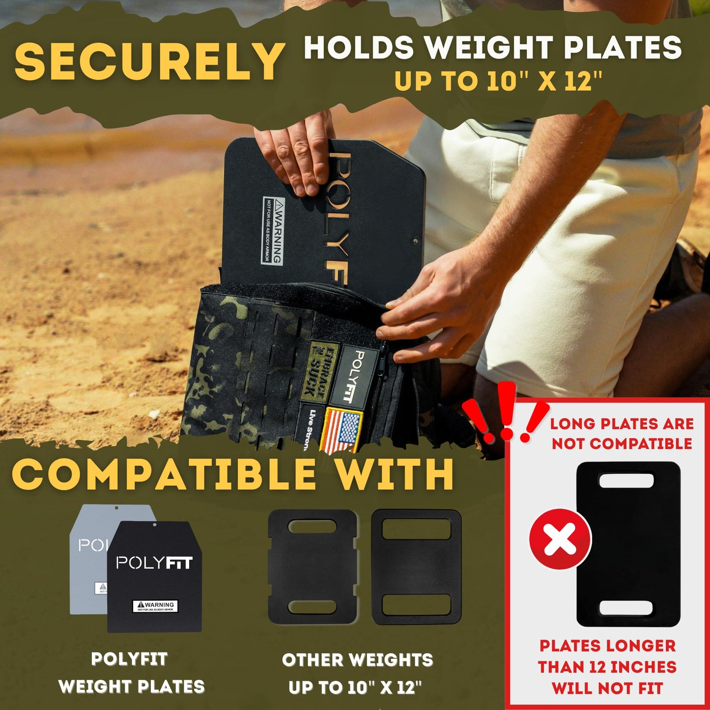 Polyfit Rucking Backpack 2.0 - Weighted Ruck Pack for Weight Plates - Patent Pending Side-Loading Rucksack for Walking, Running, Rucking, Strength and Endurance Training - Black Camo