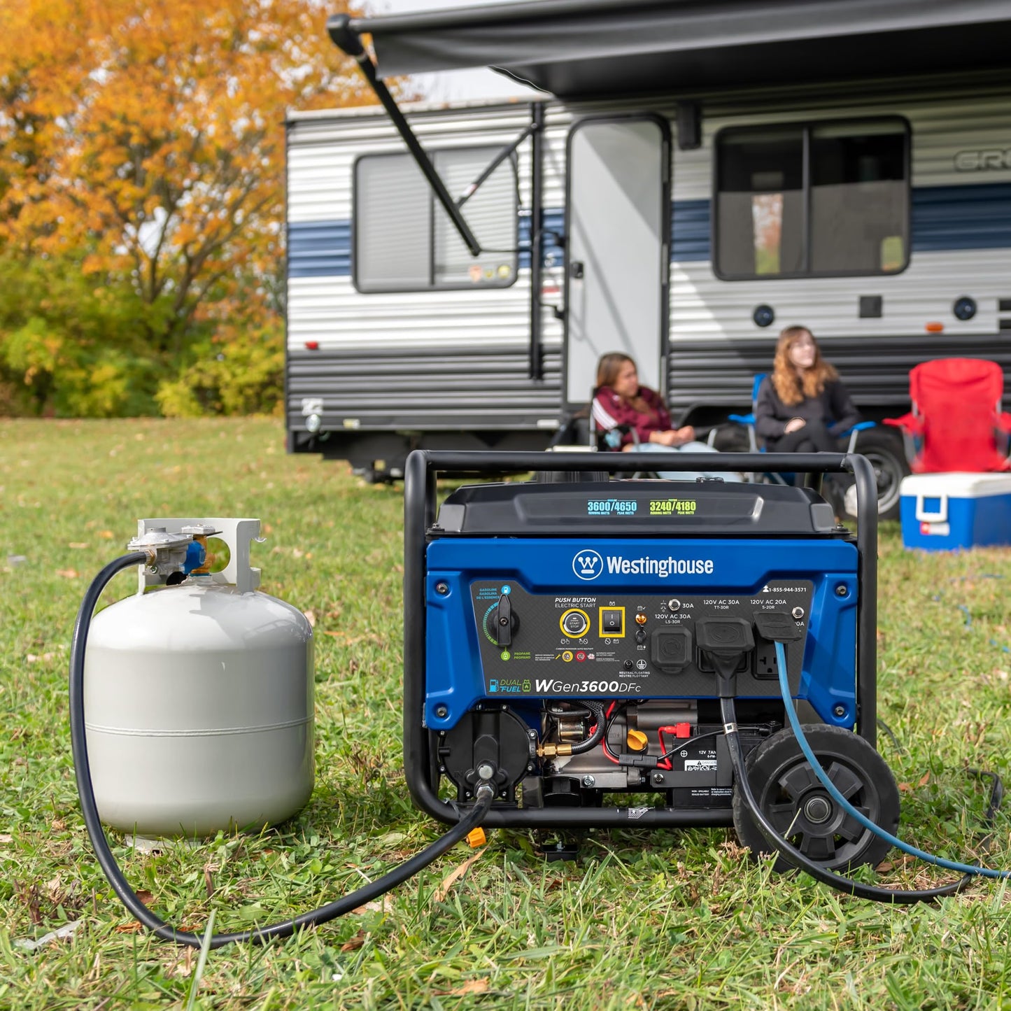 Westinghouse 4650 Peak Watt Dual Fuel Portable Generator, Remote Electric Start with Auto Choke, RV Ready 30A Outlet, Gas & Propane Powered, CO Sensor