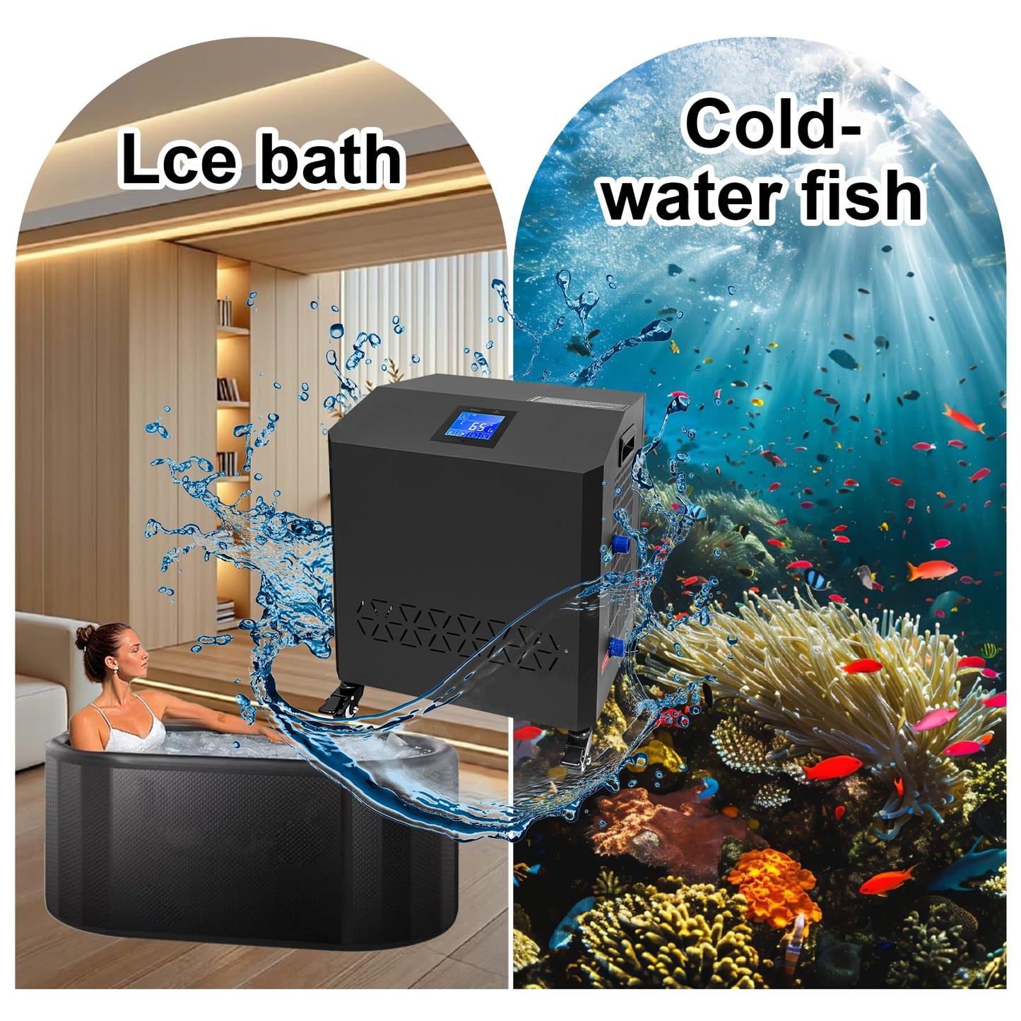 YAKUST Aquarium Chiller,LED Display Fish Tank Chiller, 1 HP Active Aqua Chiller for Axolotl, Water Chiller with Pump, Nozzles and Hoops Ideal for Coral Reef Shrimp (264 Gallon)