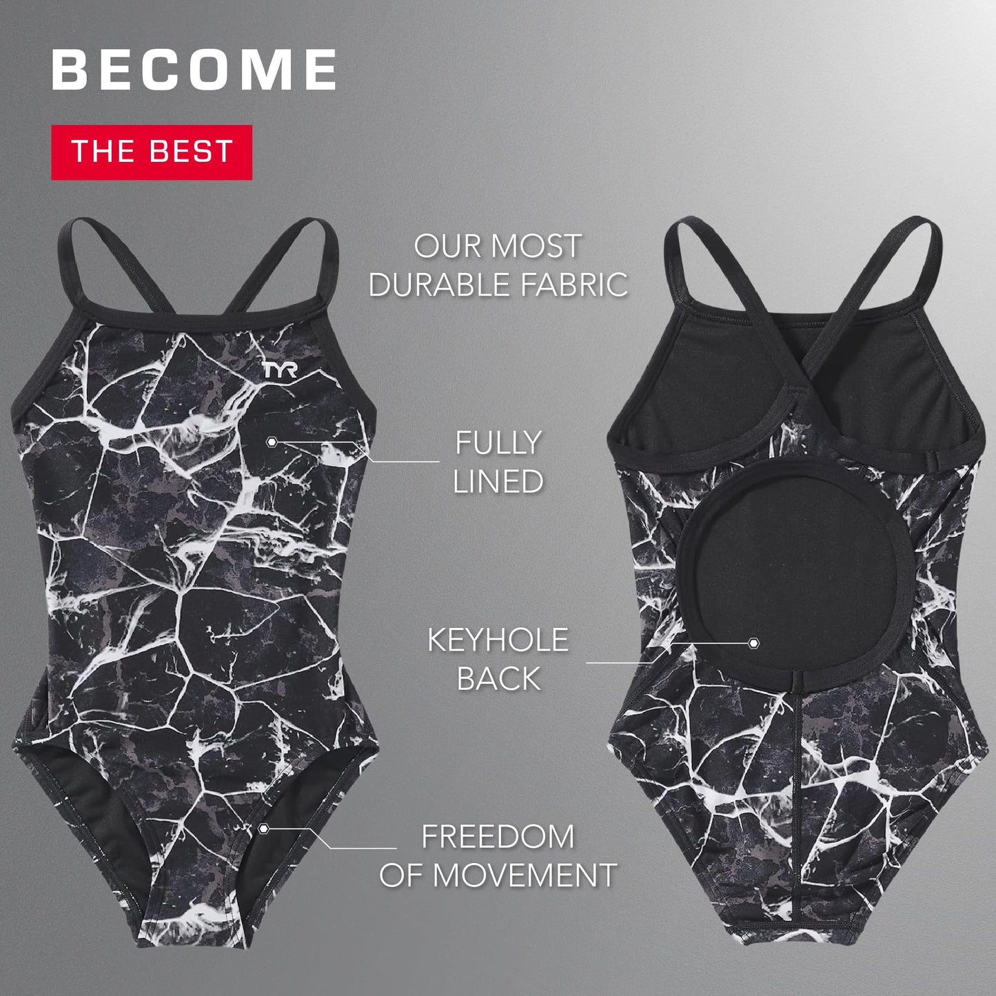 TYR Durafast Elite Diamondfit One Piece Girls' Swimsuit - Athletic Training and Competition Swimwear - Resists Chlorine - 22, Green Vitality