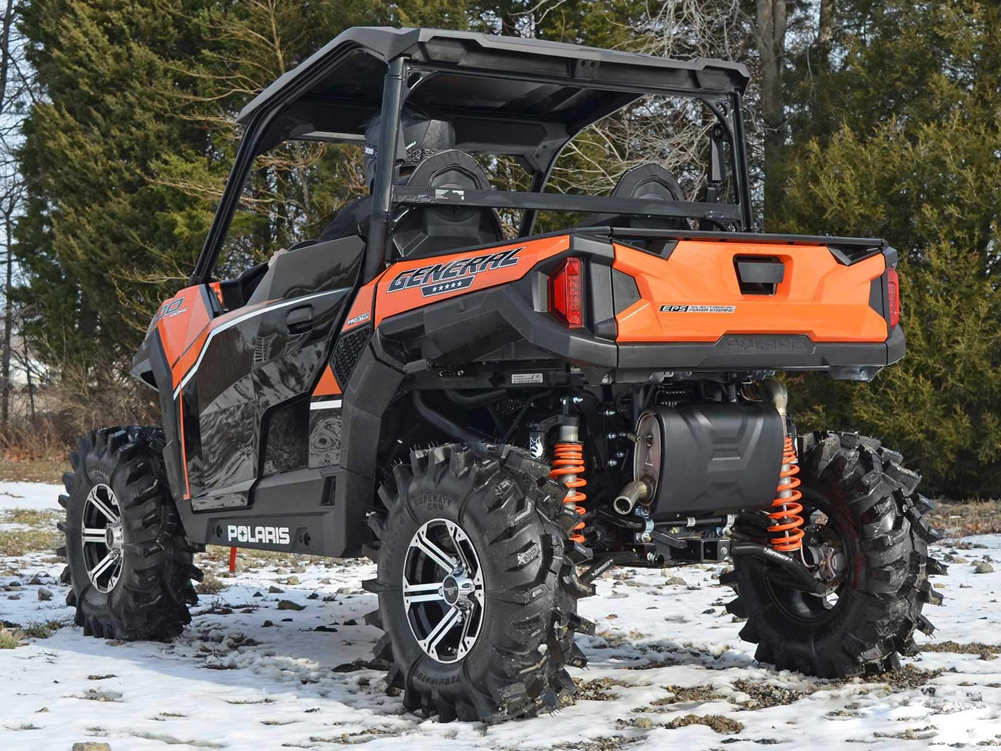 SuperATV Heavy Duty Rear Offset A-Arms for Polaris General 1000 Arched Design Full Camber Adjustability Enhanced Ground Clearance 2016+ Models Black