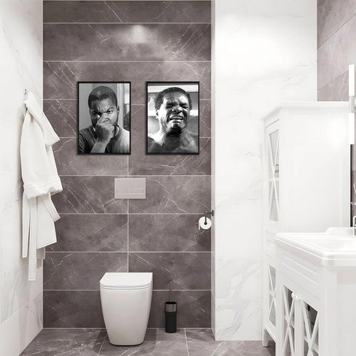 Funny Bathroom Canvas Wall Art Set by [Brand Name] - Vintage Comedy Movie Posters | Black Floating Frame, 12x16 in