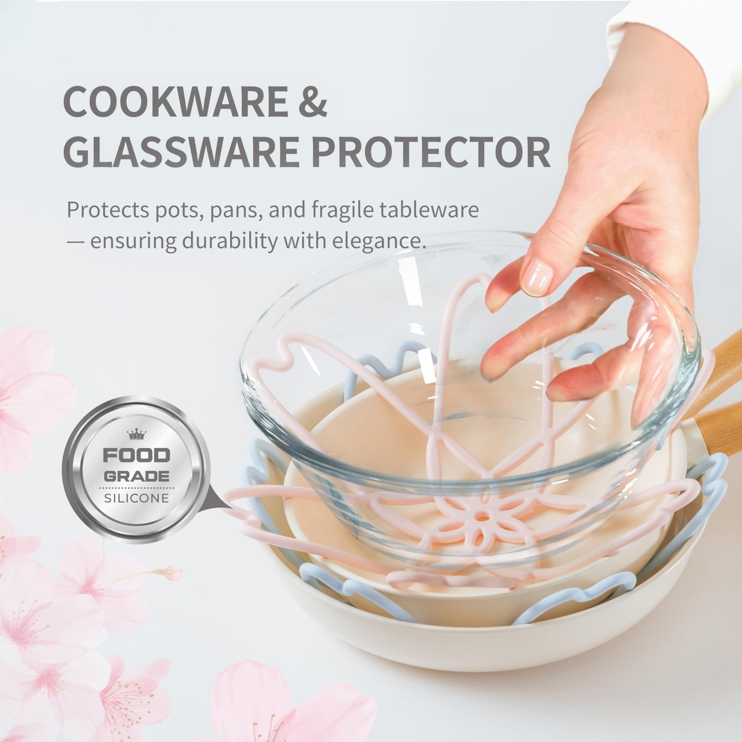 iPROTECT - Stack Expert | Multi-Purpose BPA-Free Silicone Pans & Pots Protector. Set of 2. Trivets for All Cookware Sizes, Protects Coating & Scratches, Dishwasher Safe (Sky Blue, S)