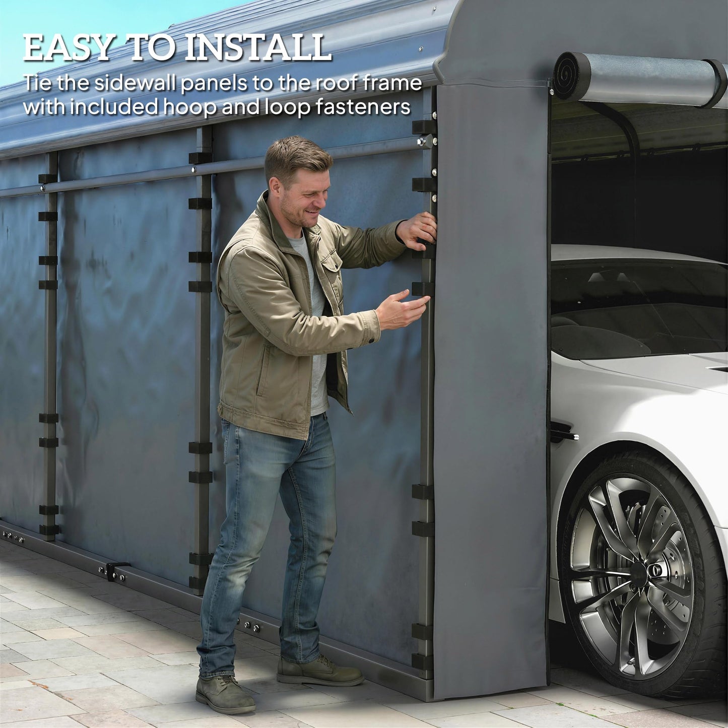 Outsunny Carport Replacement Sidewall Panels Set of 4 for 10' x 15' Carports, UPF50+ Waterproof PE Tarp Replacement Side Wall Cover with Zipper Door, Top Cover and Frame Not Included, Dark Gray