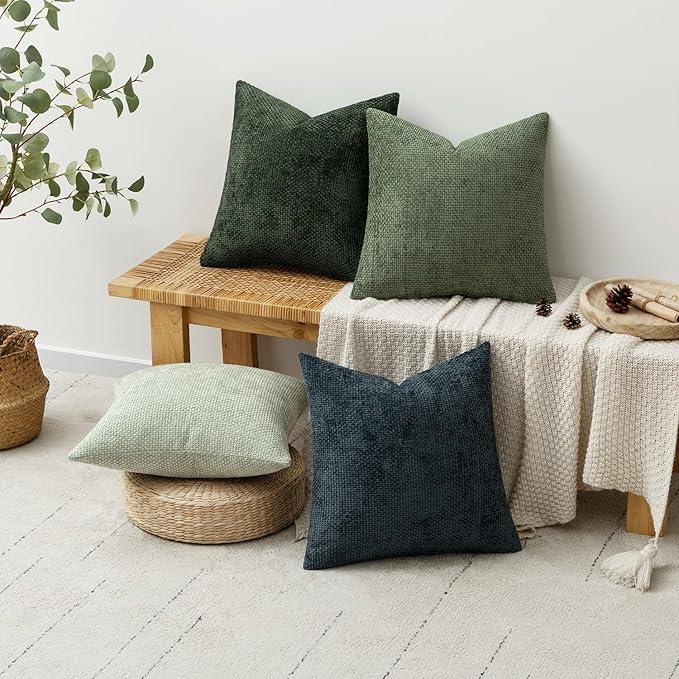 MIULEE Pack of 4 Couch Throw Pillow Covers 16x16 Inch Green Forest Soft Decorative Chenille Pillow Covers Farmhouse Accent Cushion Covers for Boho Home Decor Spring Sofa Bedroom Living Room