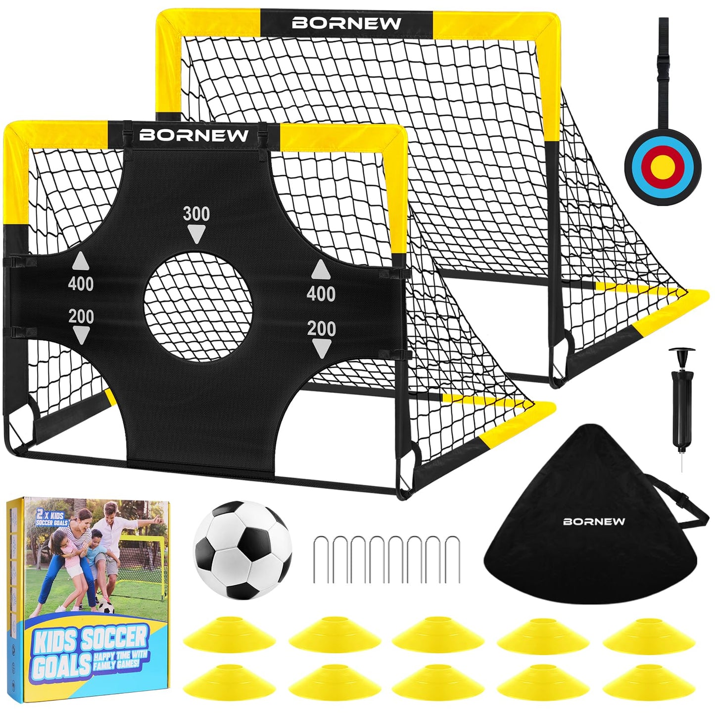 Kid Soccer Goal and Soccer Ball Targets Set - Backyard & Indoor Soccer Goal for Kids, 4X3 ft Portable Pop Up Soccer Net with Soccer Targets, Cones, Soccer Training Equipment for Ages 3-16 Year Gift