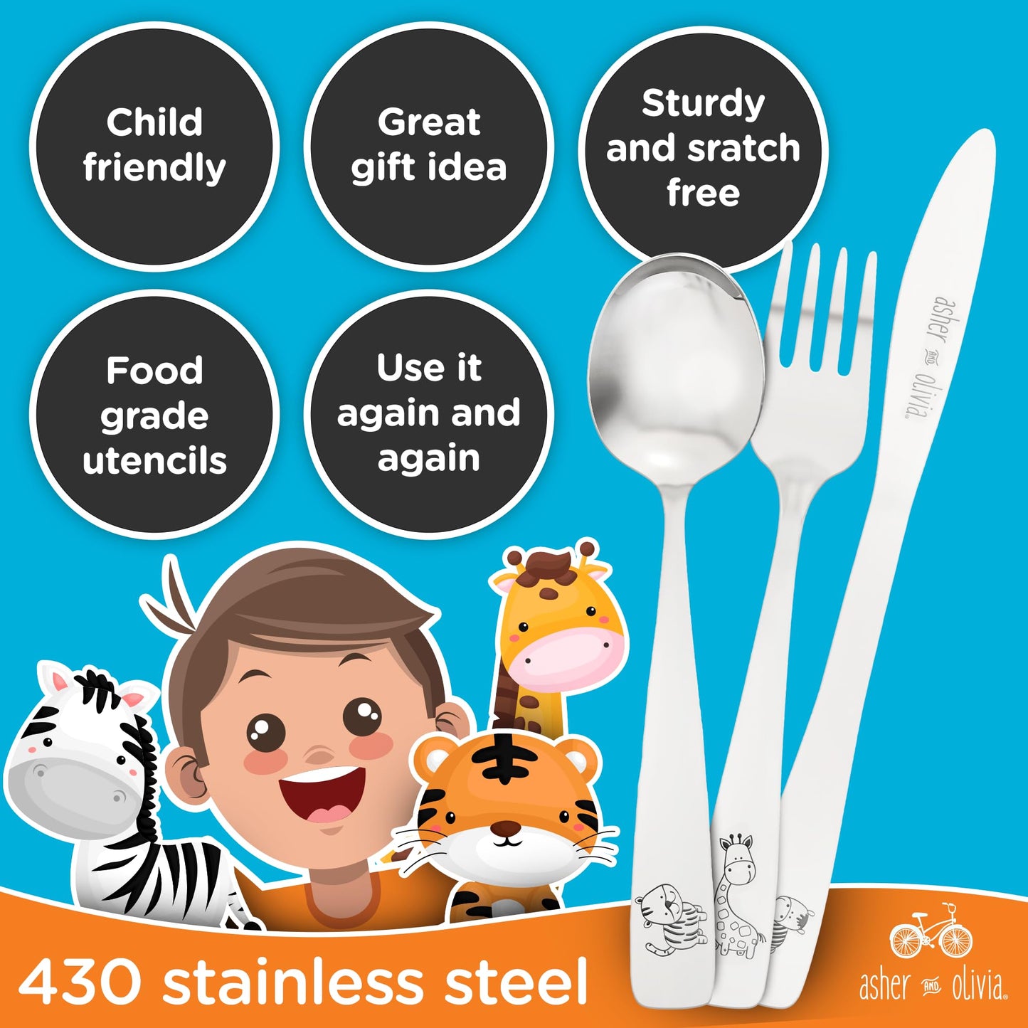 Kids and Toddler Utensils Silverware Set – 24-Piece Toddler Silverware Includes 8 Forks 8 Spoons and 8 Kid-Friendly Knives - kids Metal silverware Flatware Cutlery Set for Preschooler Baby Child