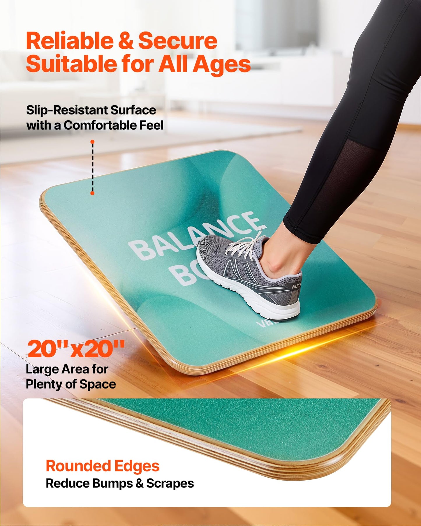 VEVOR Balance Board, 360° Rotating Wobble Board Trainer for Adults 3-Level Adjustable, Wooden Balance Training Equipment, Slip-Resistant Surface for Core Workout, Standing Desk Exercise, Home Gym