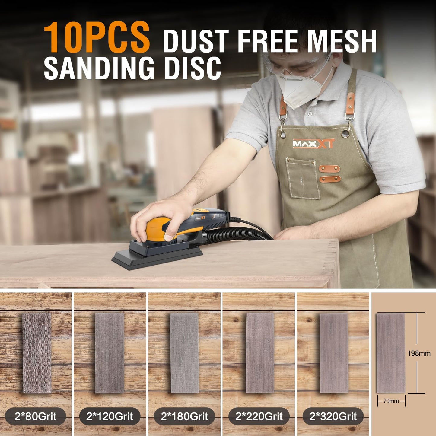 Sheet Sander, MAXXT 350W Brushless Sheet Orbital Finishing Sander with 4,000-10,000rpm,Low Vibration Electric Palm Sander for Efficient Woodworking, Tight Spaces Sanding, and Polishing