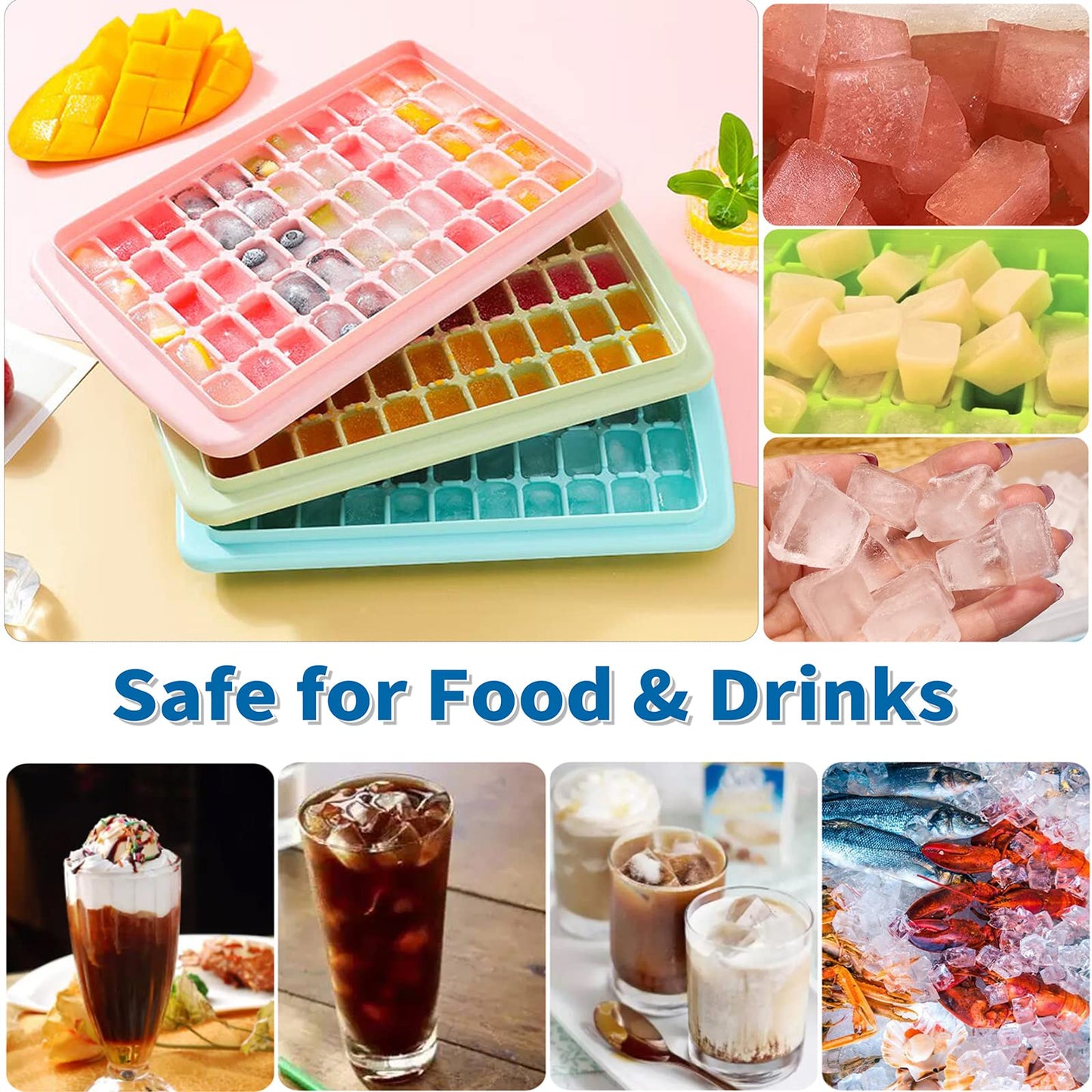 ARTLEO 2Pack Ice Cube Tray with Lid and Bin for Freezer, Easy Release 55 Mini Ice Cube Tray with Cover, Storage Container, Scoop, Flexible Durable Plastic Nugget Ice Cube Mold & Bucket, BPA Free