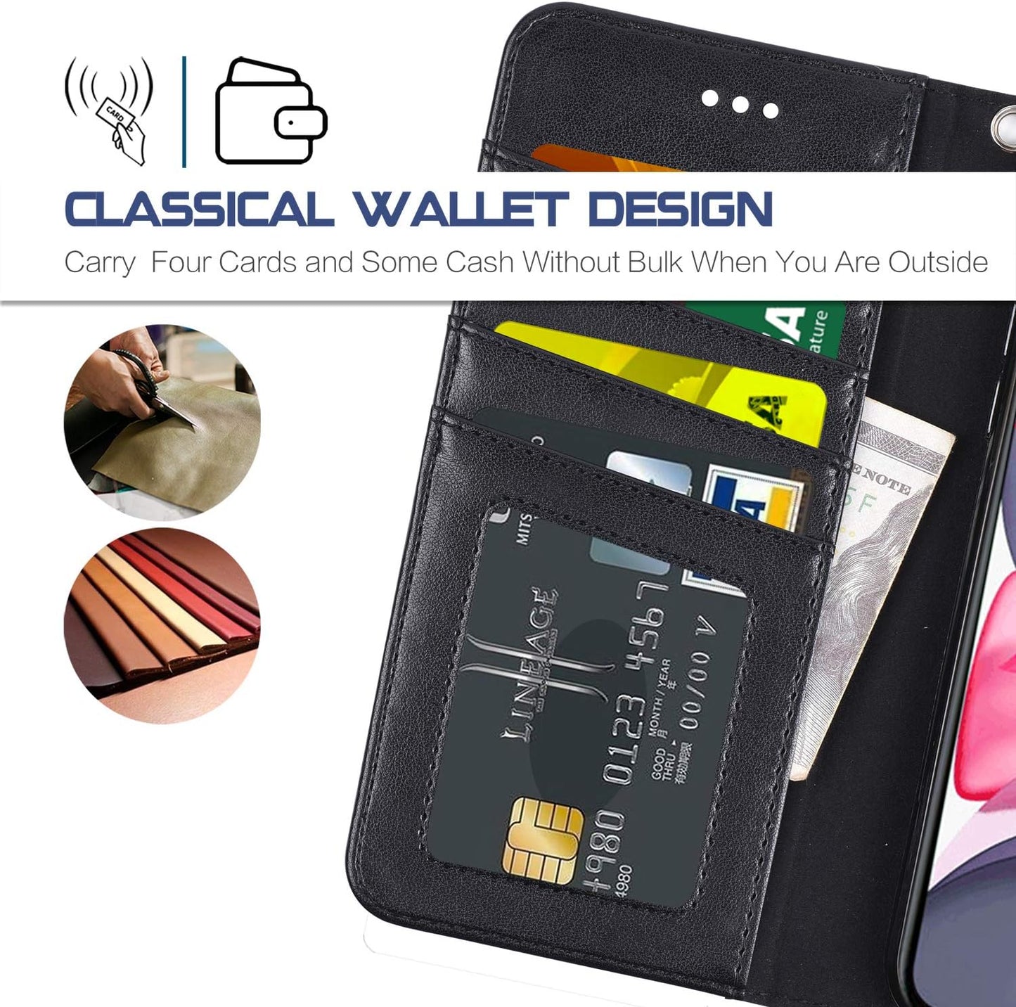 Arae 11 [4-Slots] 11 6.1 inch Case for iPhone Wallet Case Cover with Card Holder PU Leather with Wrist Strap