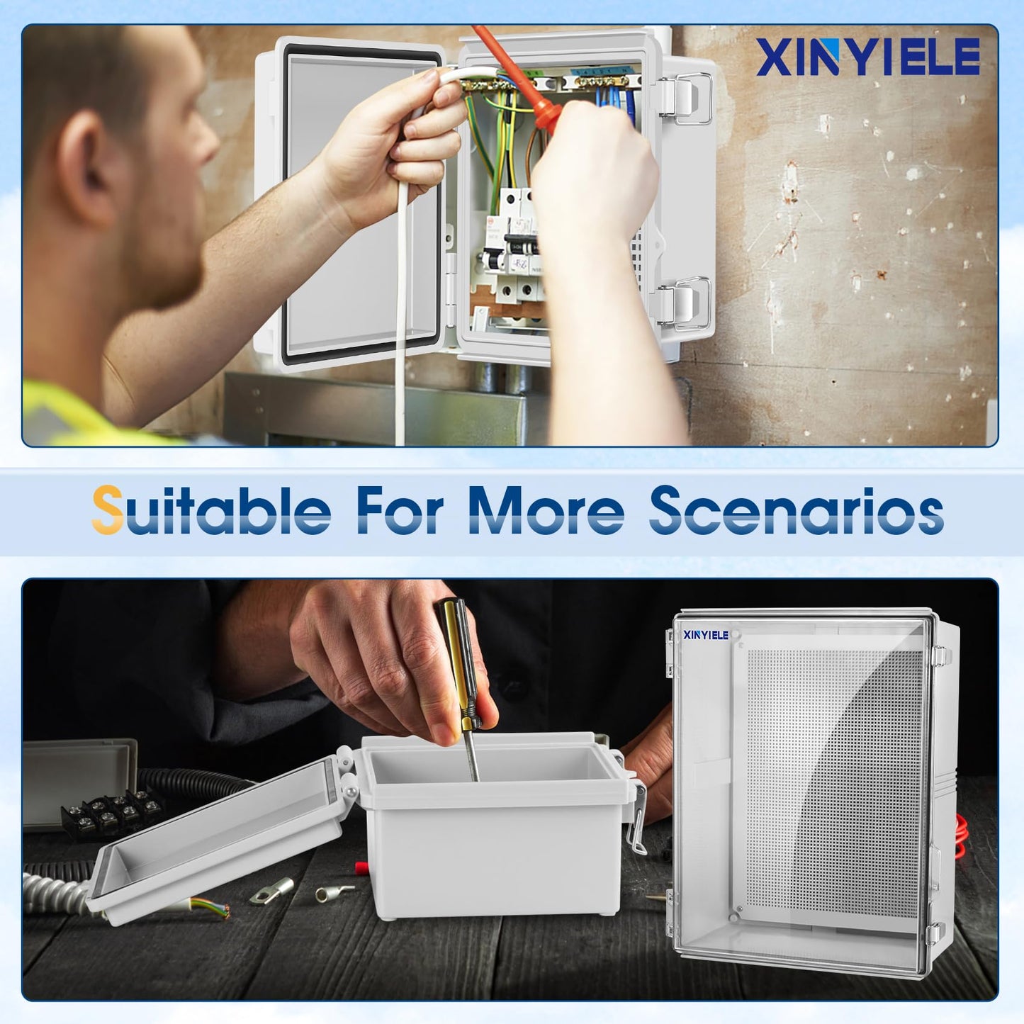 XINYIELE Waterproof Outdoor Project ABS Plastic Junction Box IP67 Weatherproof Dustproof Enclosure with Hinged Cover, Mounting Plate,Wall Brackets for Power Project (Clear,19.7"x15.7"x7.9")