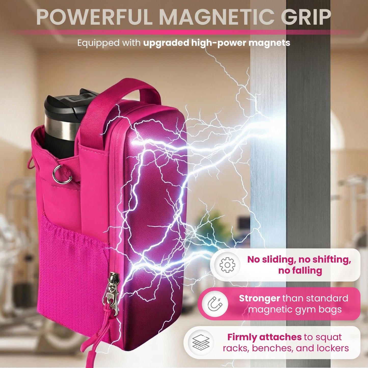 abzzz Magnetic Gym Bag Magnetic Gym Water Bottle Bag Water Bottle Holder With Magnet Pocket For Phone Keys Shaker Wallet Crossbody Workout Golf Cart Men Women Pink