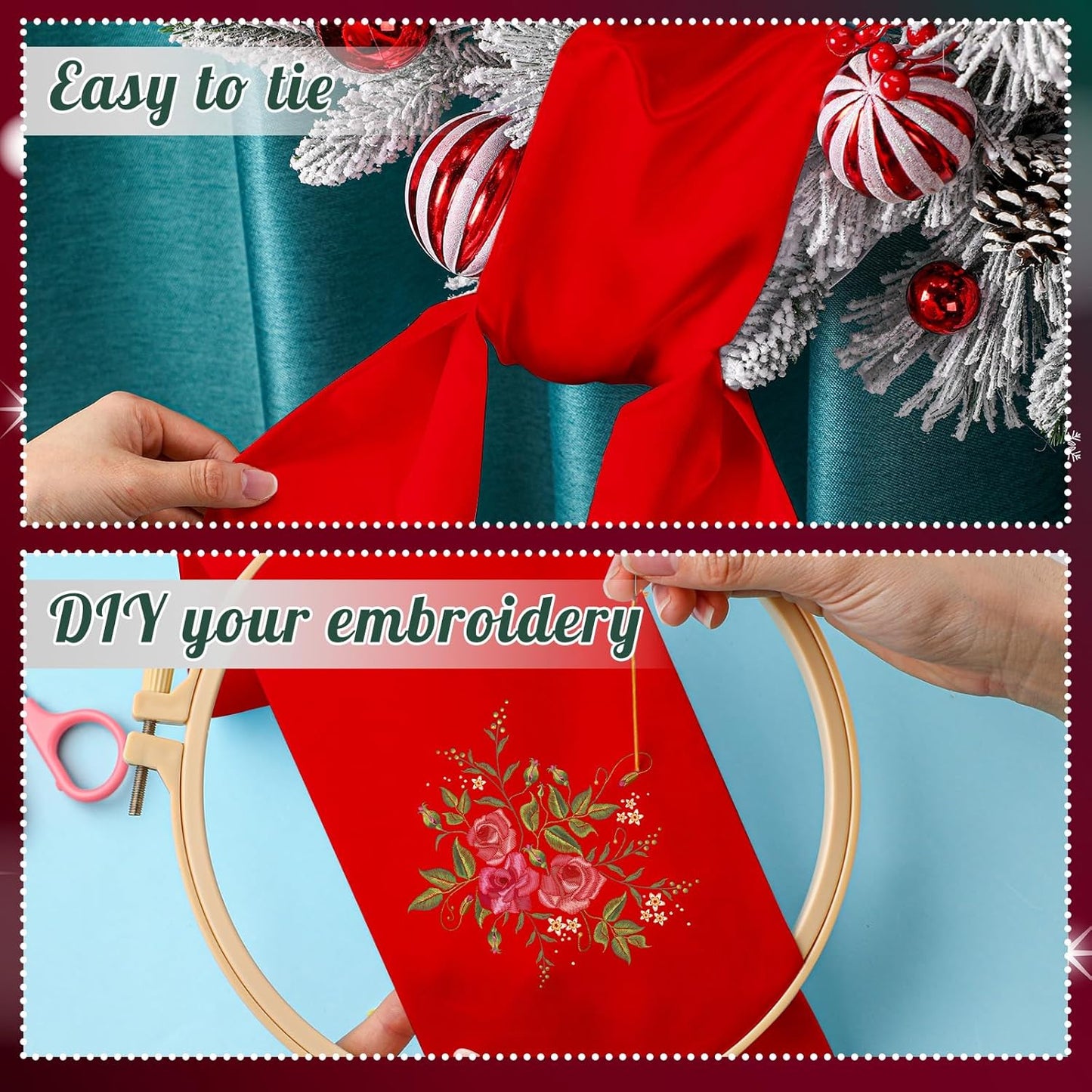 VitalCozy Wreath Sash - Embroidered Monogram Satin Ribbon for Front Door | 4.5'' X 56'' Red