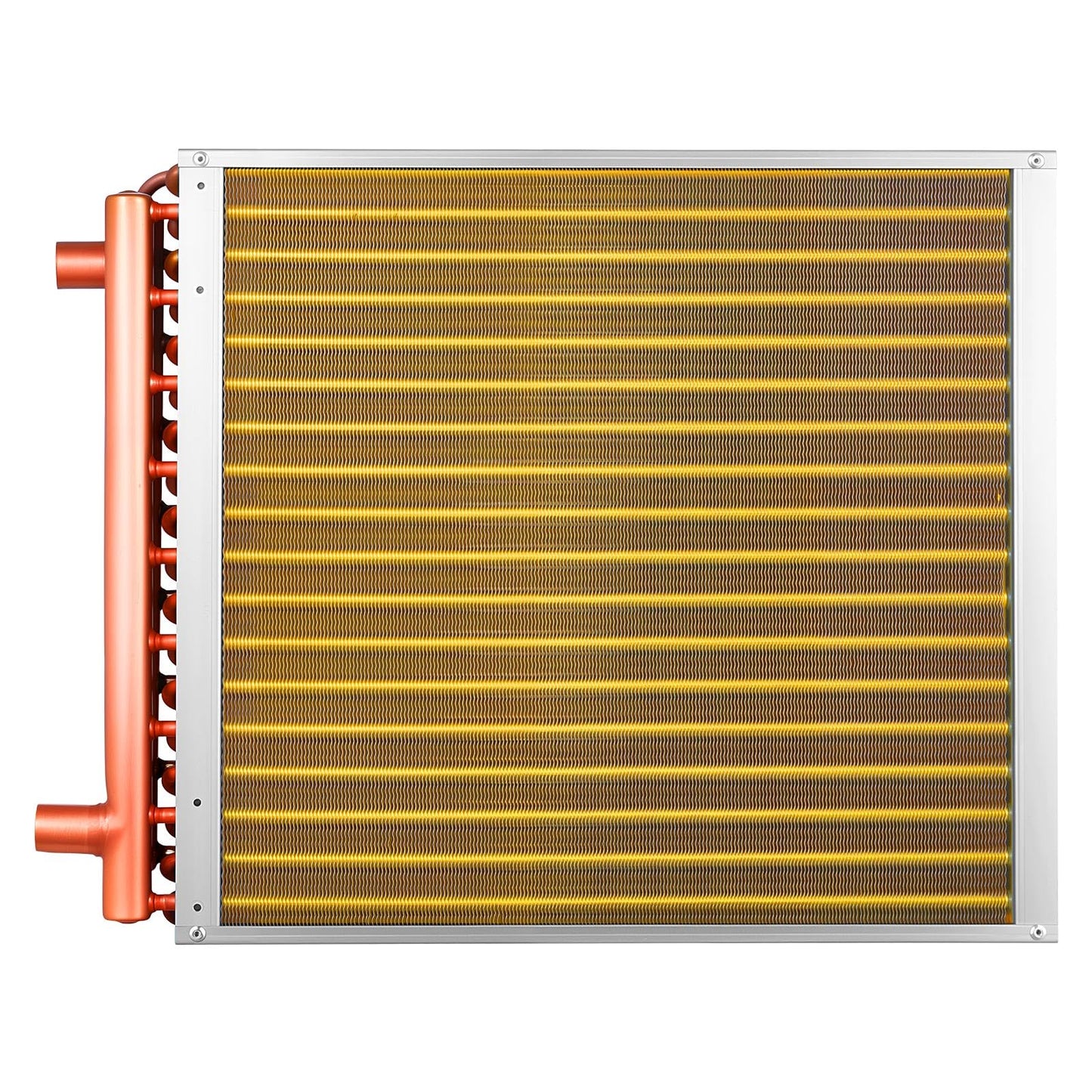VEVOR Water to Air Heat Exchanger, 18 x 18 in Finned Tube HVAC Heat Exchanger Coil with Copper Tubes & Aluminum Fins, 120K BTU Output for Outdoor Wood Furnace, Hydronic Heating & Cooling Systems