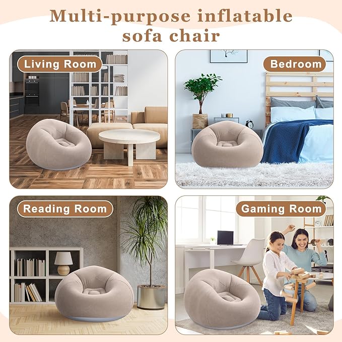 Realspring 6 Pcs Bean Bag Chairs for Adults Inflatable Chairs with Electric Air Pump,Blow up Couch Folding Portable Inflatable Couch Lazy Sofa for Reading Living Room Camping (Coffee)