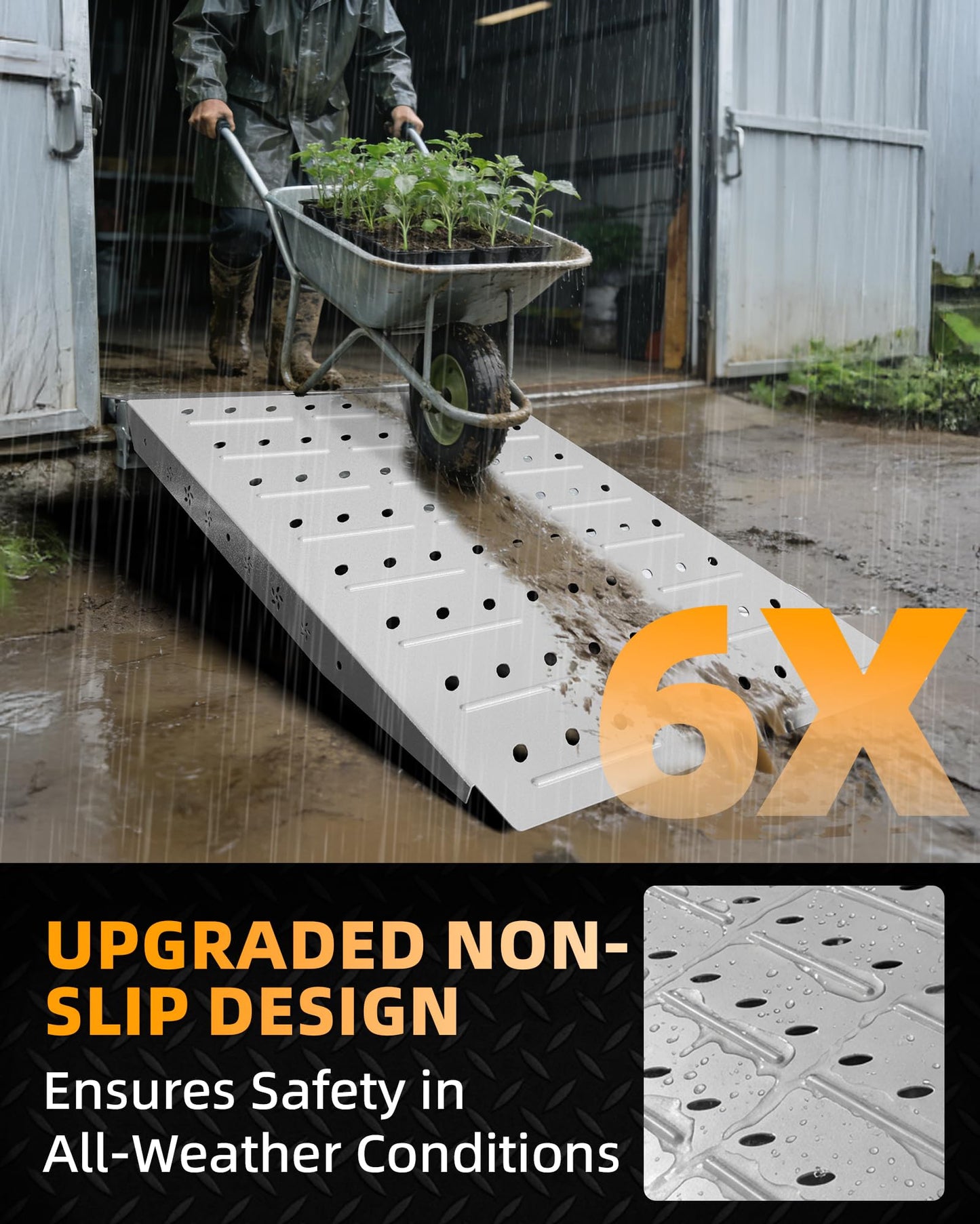VNN 36" x 48" Shed Ramps - Slivery Loading Ramp for Riding Mower, 2 Pack Ramps for Sheds，1800 LB Capacity Alloy Loading Dock Ramp for Garages, Barns