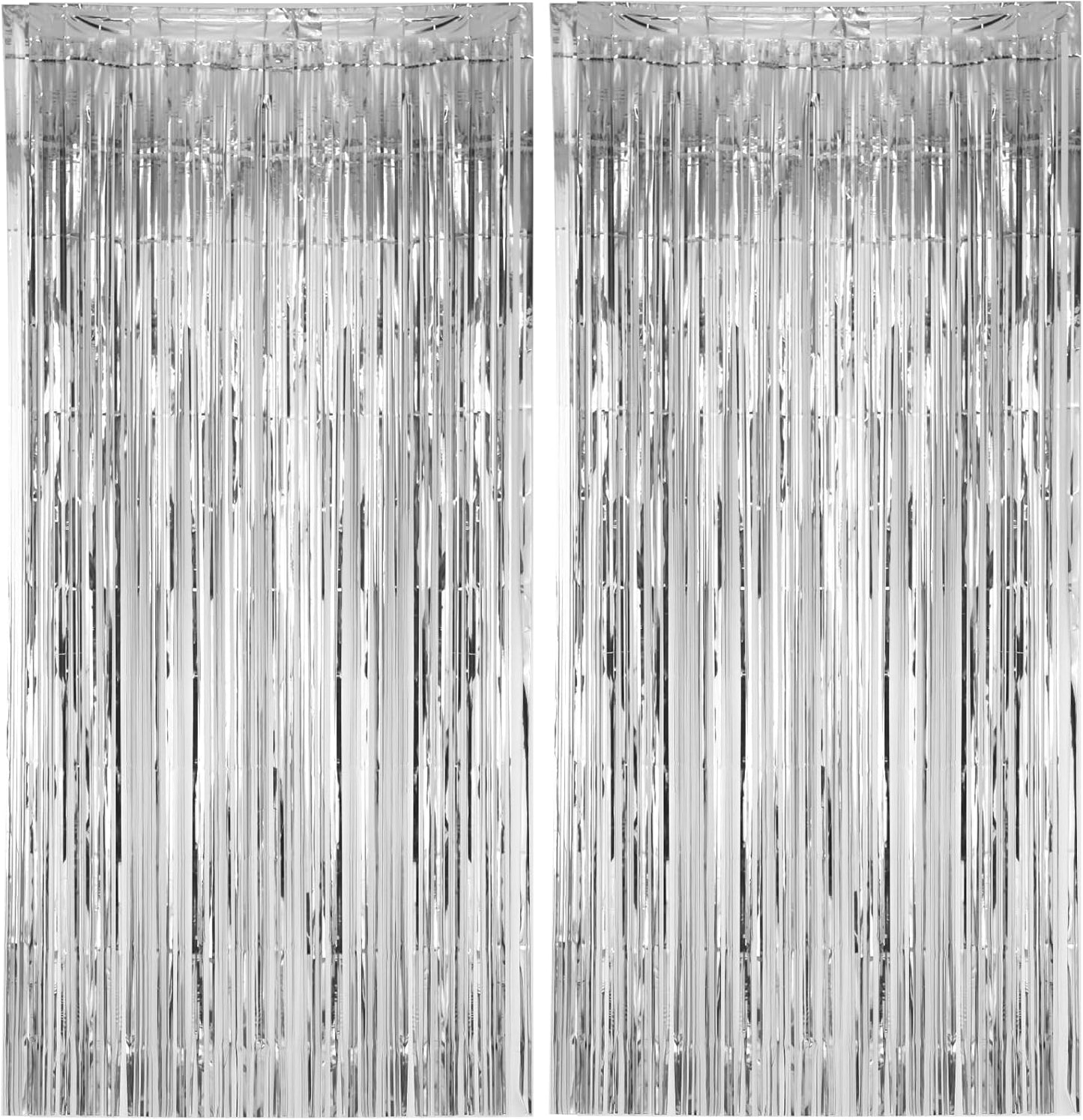 Voircoloria Silver Foil Fringe Backdrop Curtains - 2 Pack Tinsel Streamers for Parties & Celebrations