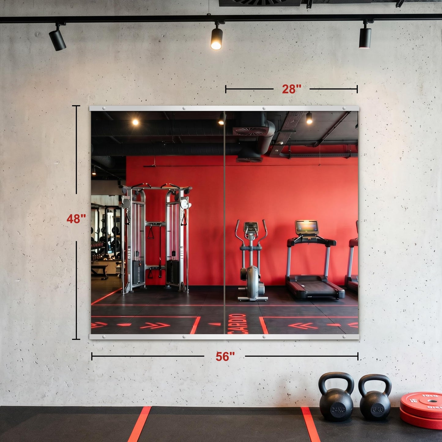 AMOISE Home Gym Mirror for Wall, 48"x28"-2PCS Frameless Tempered Glass Mirror, Large Full Length Mirror for Garage, Workout, Yoga Room, Dance Studio & Home Exercise