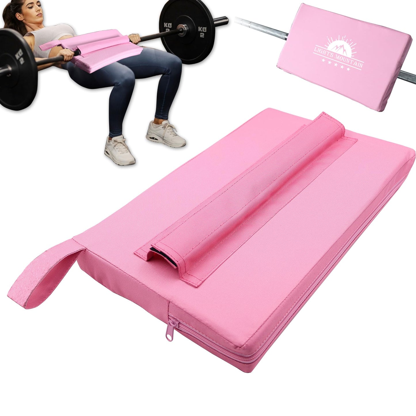 Lights Mountain Square Hip-Thrust Pad Protective Extra Thick Foam pad for Barbell Weightlifting Hip Thrusts and Glute Bridges Workouts Home Gym Equipment (Pink)