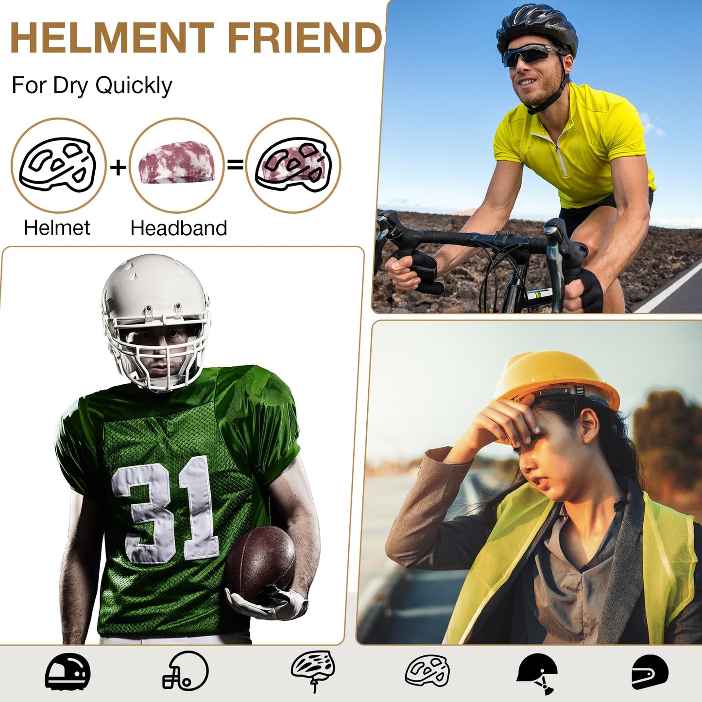 Foaincore 16 Pcs Sports Headbands for Men Sweatbands for Women Workout Stretchy Non Slip Hair Band Sweat Wicking Running Headband for Cycling Hiking Yoga Ice Hockey (Classic Style)