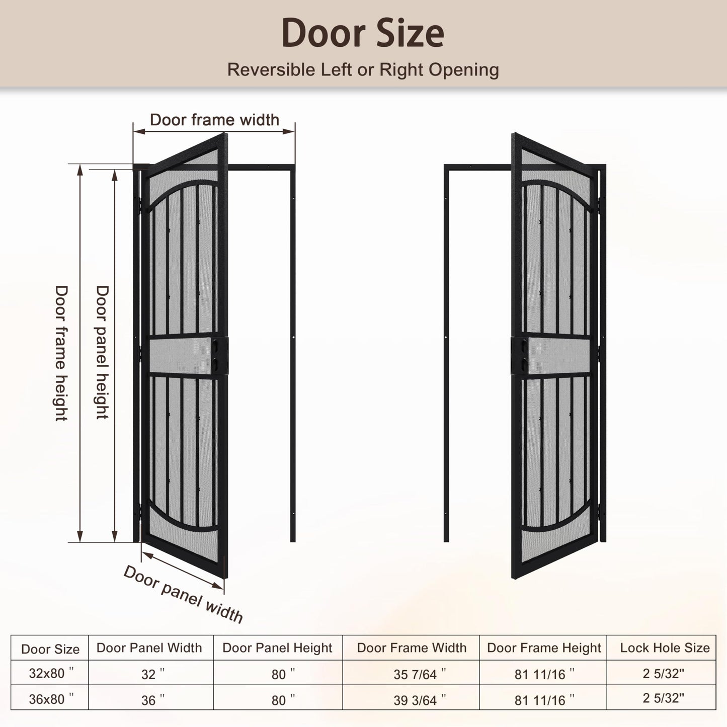 JUBEST 32" x 80" Steel Security Door, Universal/Reversible Outswing Security Screen Door, Black Powder-Coated Surface Mount Frame with Expanded Metal Screen, Rust-Resistant, No Handles Included