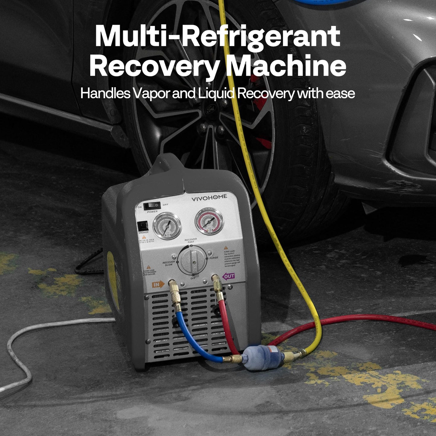 VIVOHOME 110-120V AC 60Hz 3/4HP Single Cylinder Portable Refrigerant Recovery Machine, Grey