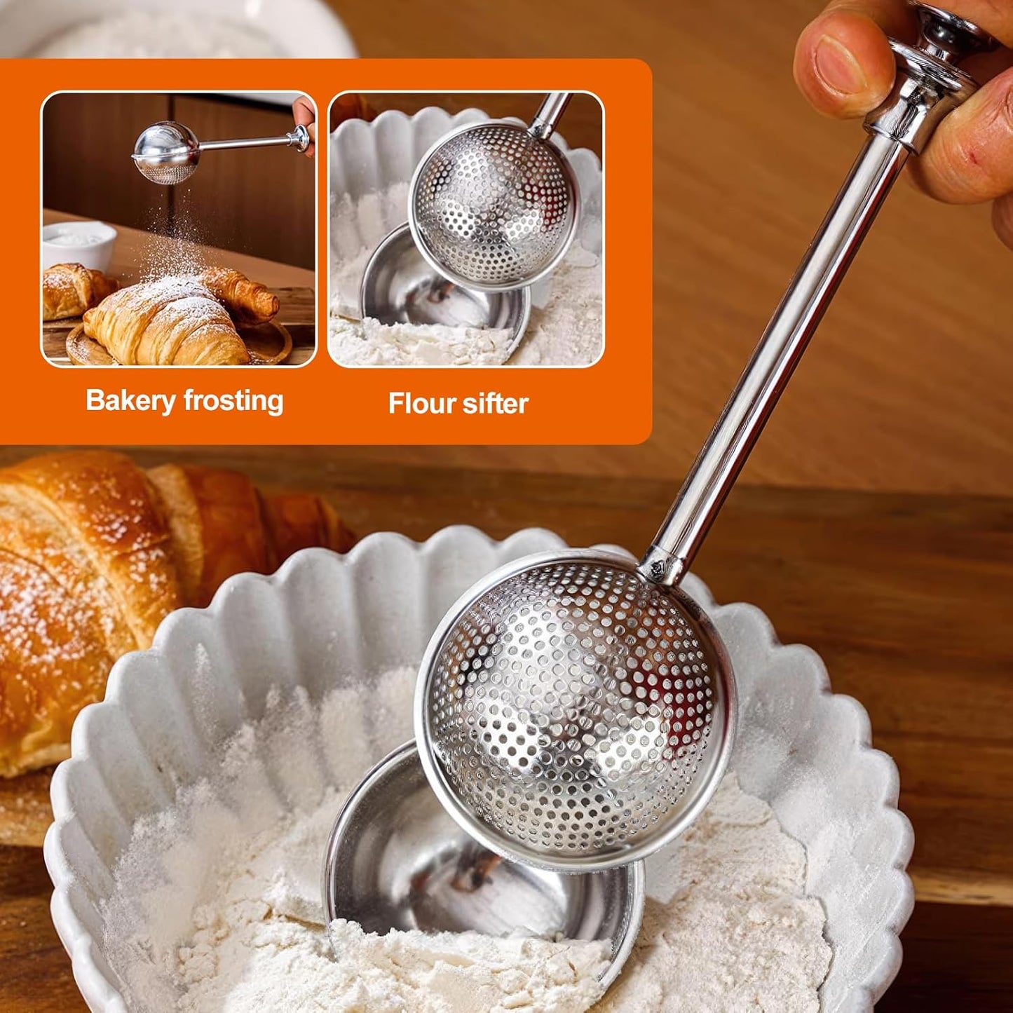 Powdered Sugar Shaker by 18/8 Stainless Steel - One-Handed Dispenser for Flour & Spices