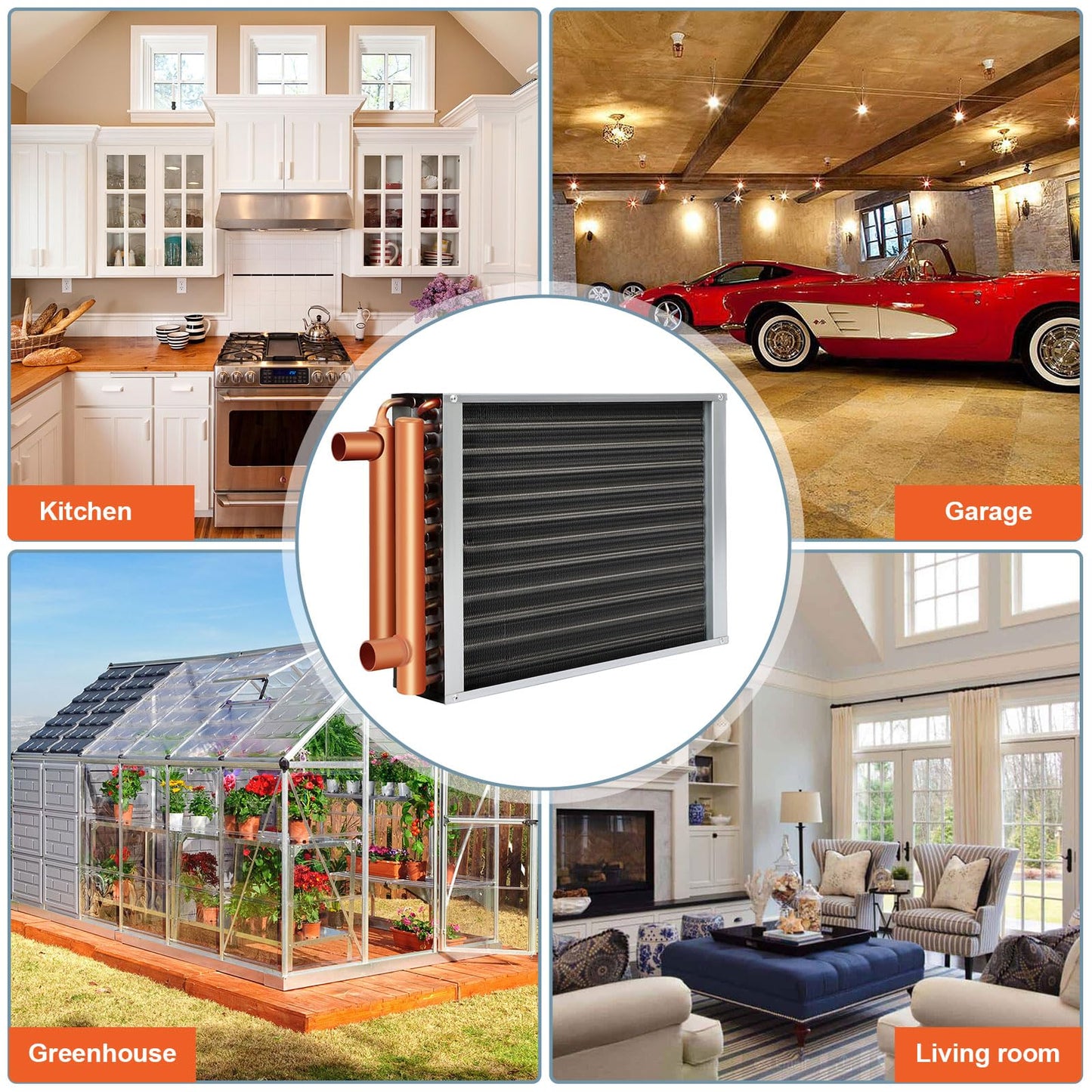 12 x 15 Heat Exchanger Water To Air, Copper Ports for Outdoor Wood Furnaces, Residential Heating and Cooling, and Forced Air Heating