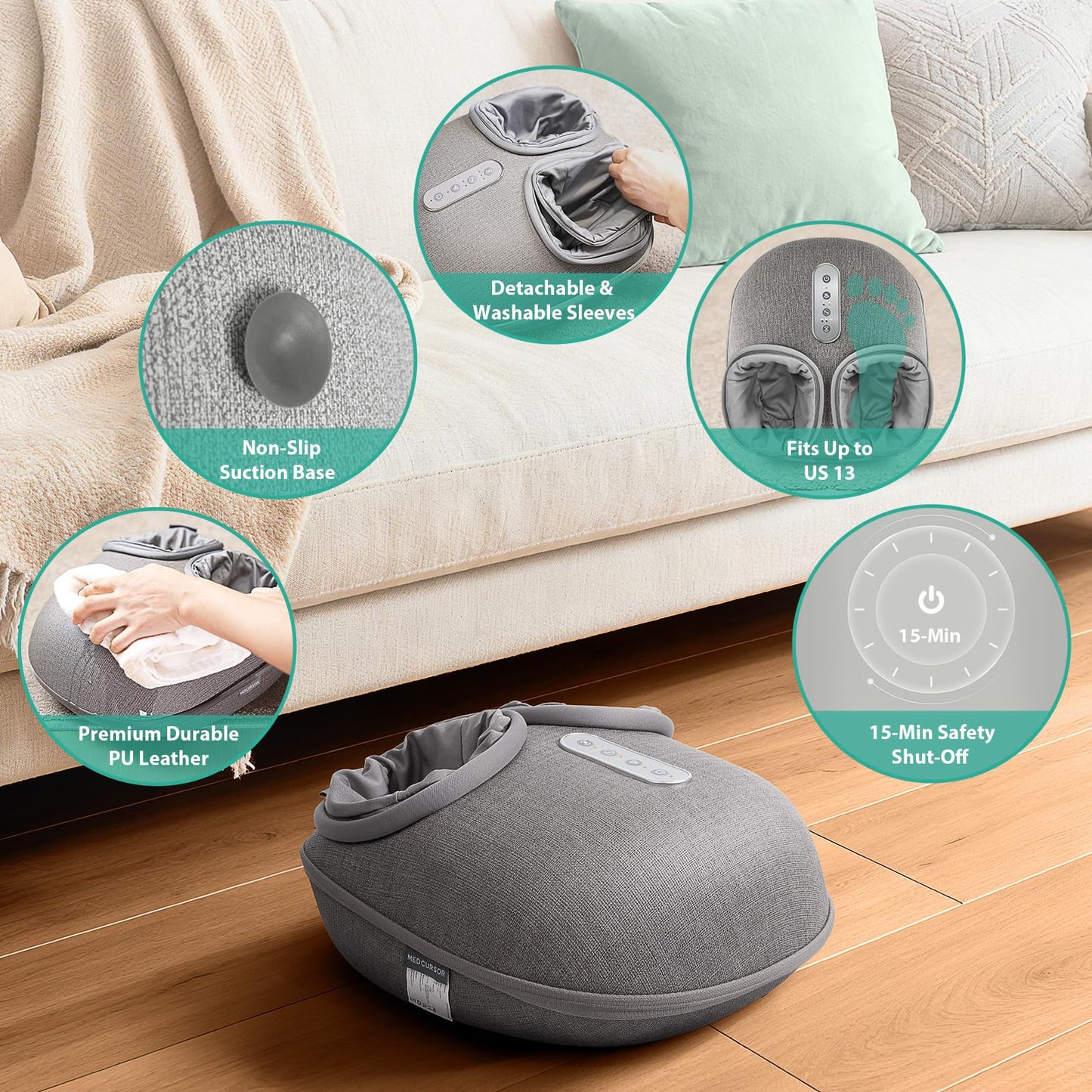 Medcursor Foot Massager with Heat - Shiatsu Deep Kneading, Delivers Relief for Tired Muscles and Plantar, Multi-Level Settings & Adjustable Intensity for Home, Gifts for Women Mom