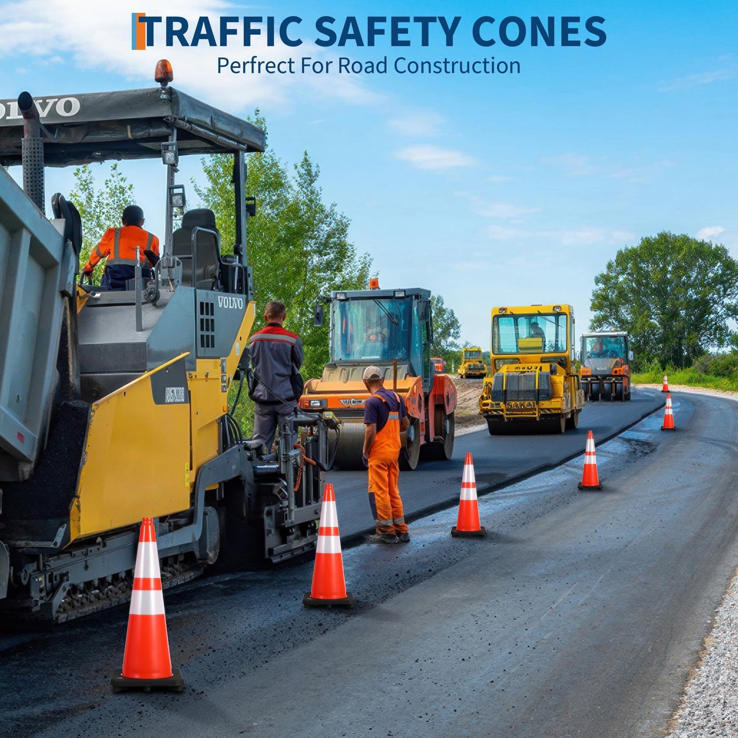 8 Pack 28 Inch Traffic Cones with Weighted Base - PVC Orange Safety Cones for Construction, Parking Lot, Driveway & Event Traffic Control
