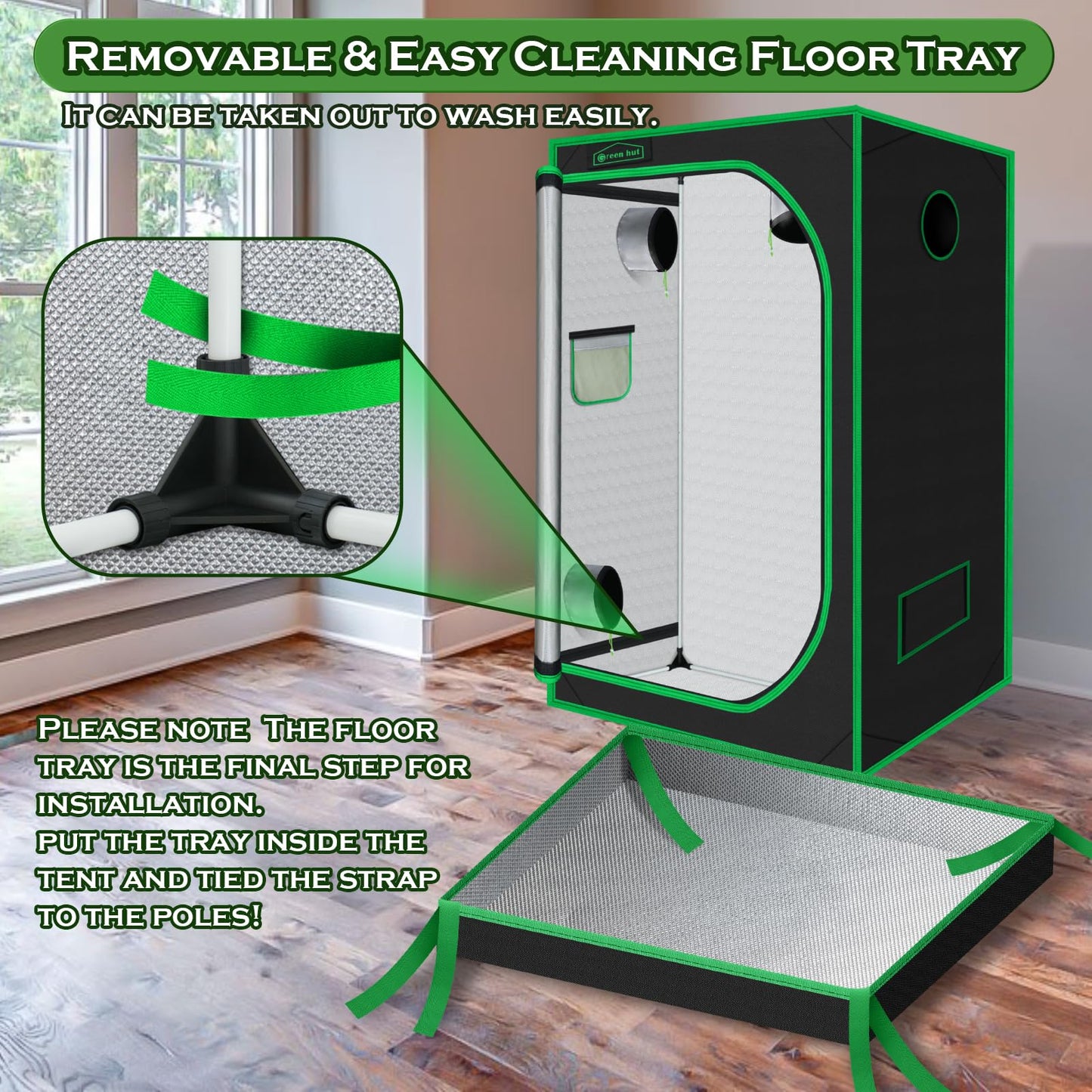 Green Hut 60"x60"x78" 600D Mylar Hydroponic Growing Tents for Plants Inside Reflective Grow Tent Growing Room Hydroponic System 5x5 Grow Tent