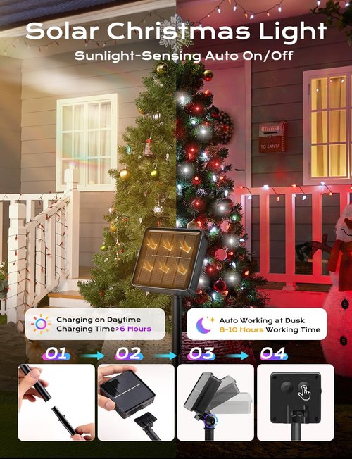 Brightown Solar C6 Strawberry String Lights - 50 LEDs Red & White | 22.64ft Outdoor Christmas Decor