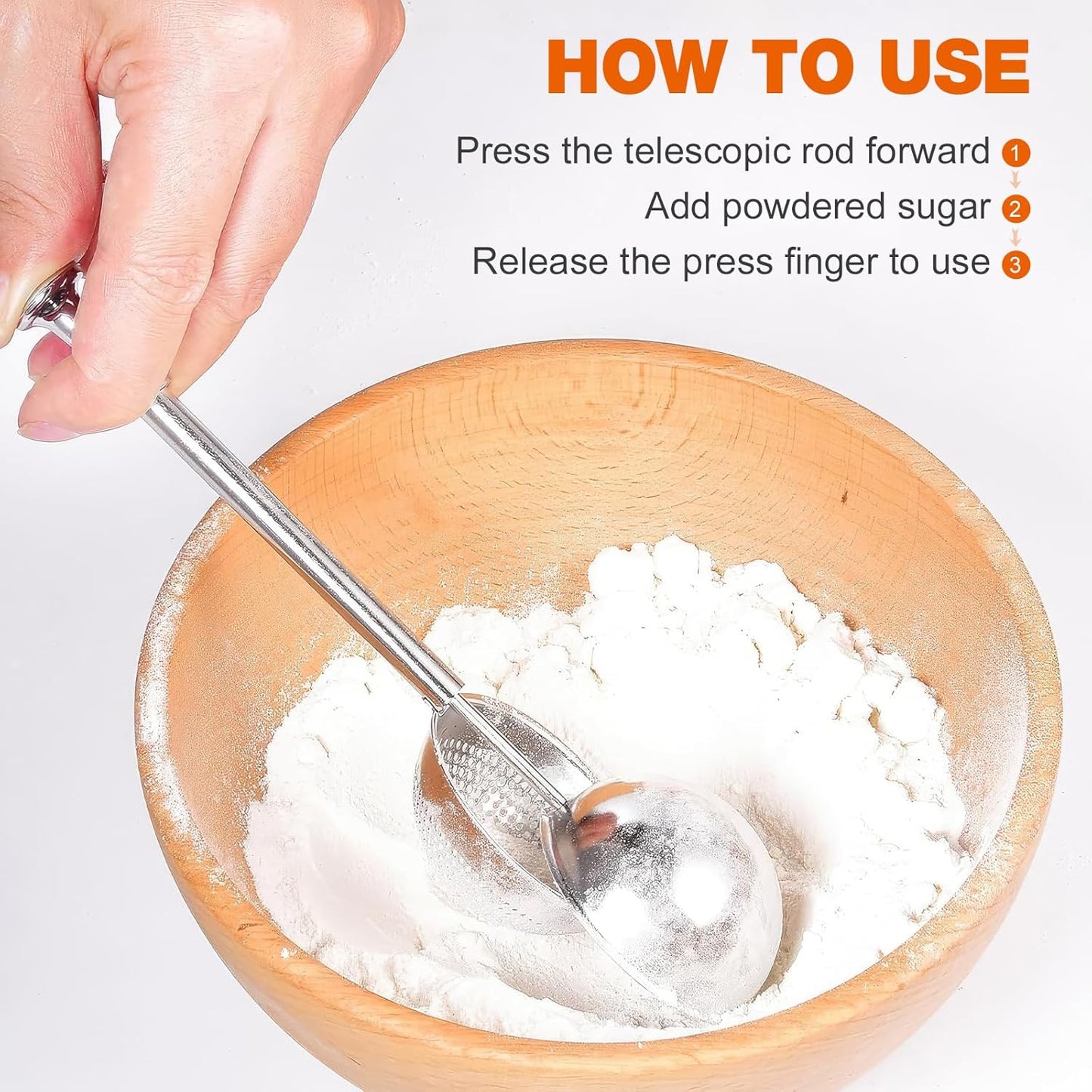 Powdered Sugar Shaker by 18/8 Stainless Steel - One-Handed Dispenser for Flour & Spices