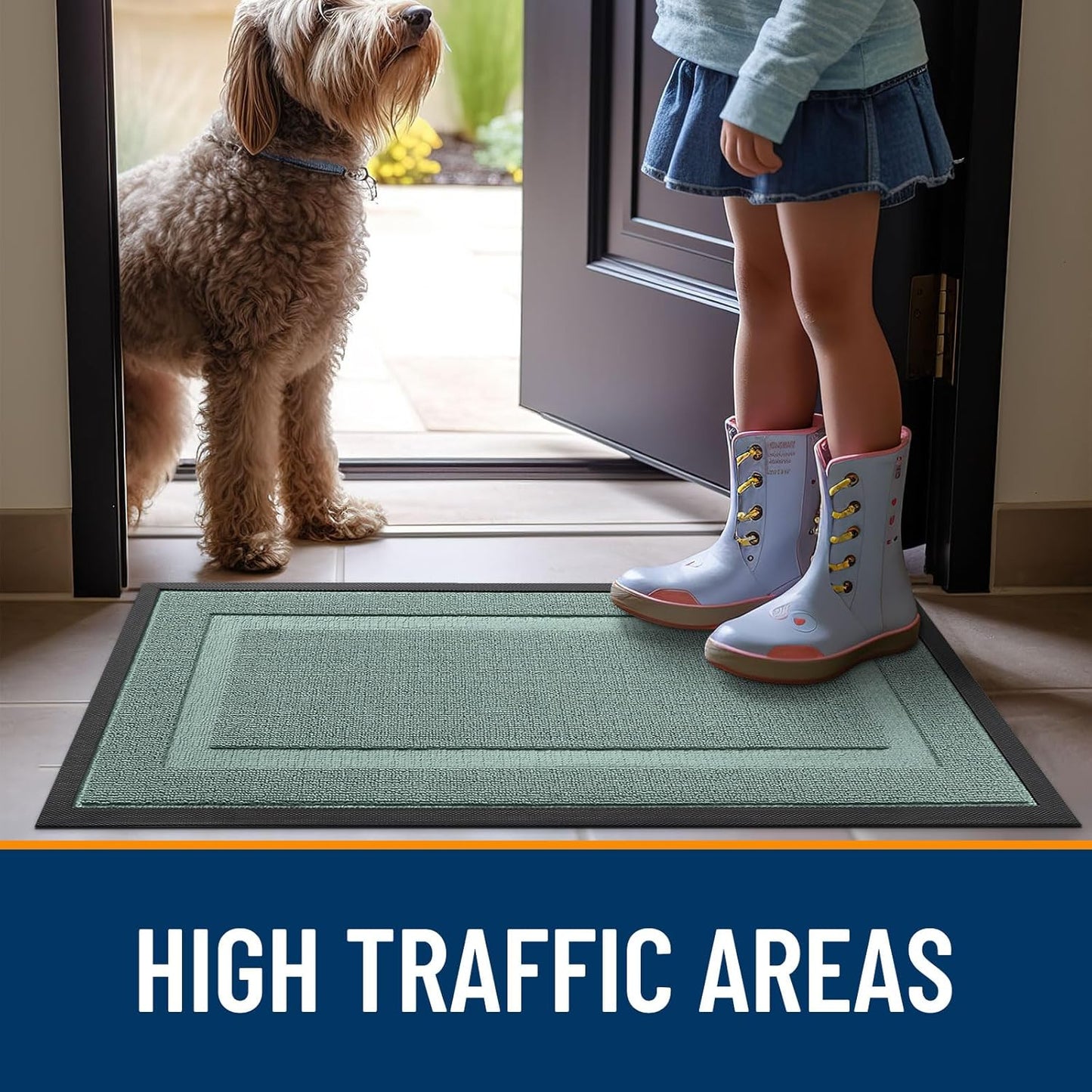 OLANLY Indoor Outdoor Front Door Mat - Waterproof All-Season Doormat, Easy Clean, 47x23, Grayish Green