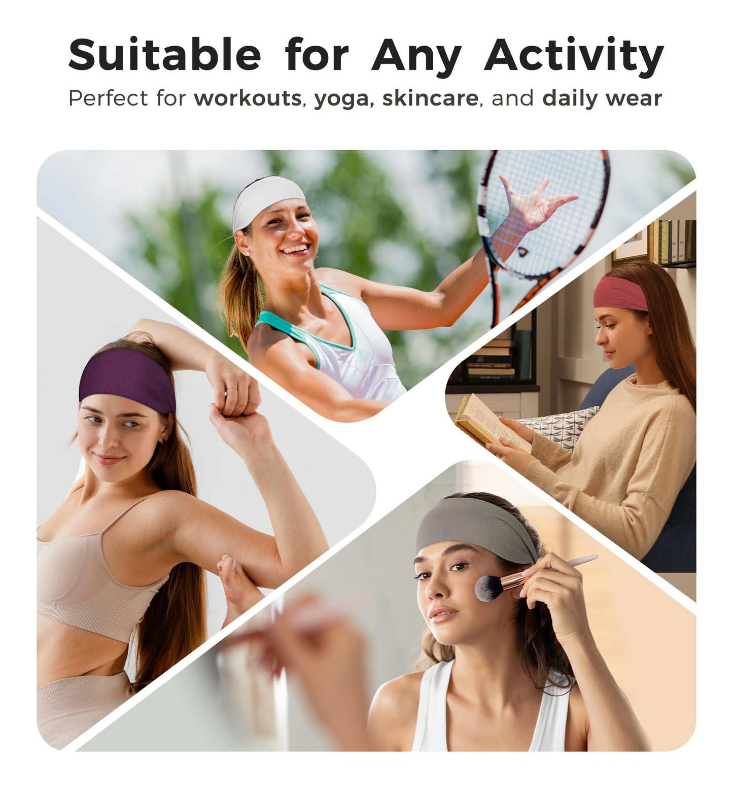 HiRui Headbands for Men & Women (5 Pack), Moisture Wicking No‑Slip Sports Headbands for Running, Workout, Yoga, Cycling, Gym, Soft Stretchy Sweatbands & Hair Bands for Everyday Wear