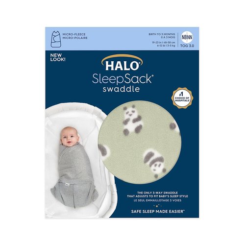HALO Micro-Fleece Sleepsack Swaddle - 3-Way Adjustable Blanket for Newborns | Cozy Pandas, Small (3-6 Months)