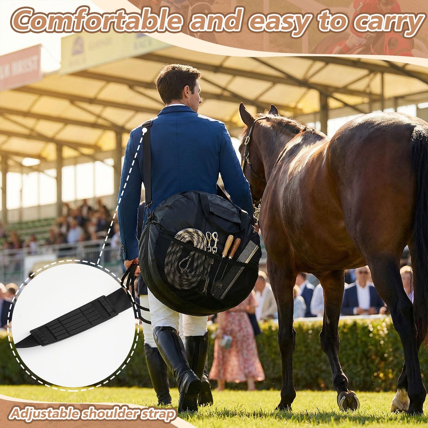 Shinylin 21 x 8 Inch Double Rope Bag with Strap for Trail and Working, Adjustable Strap Round Carry Bag for Roping Equipment Equestrian Accessories