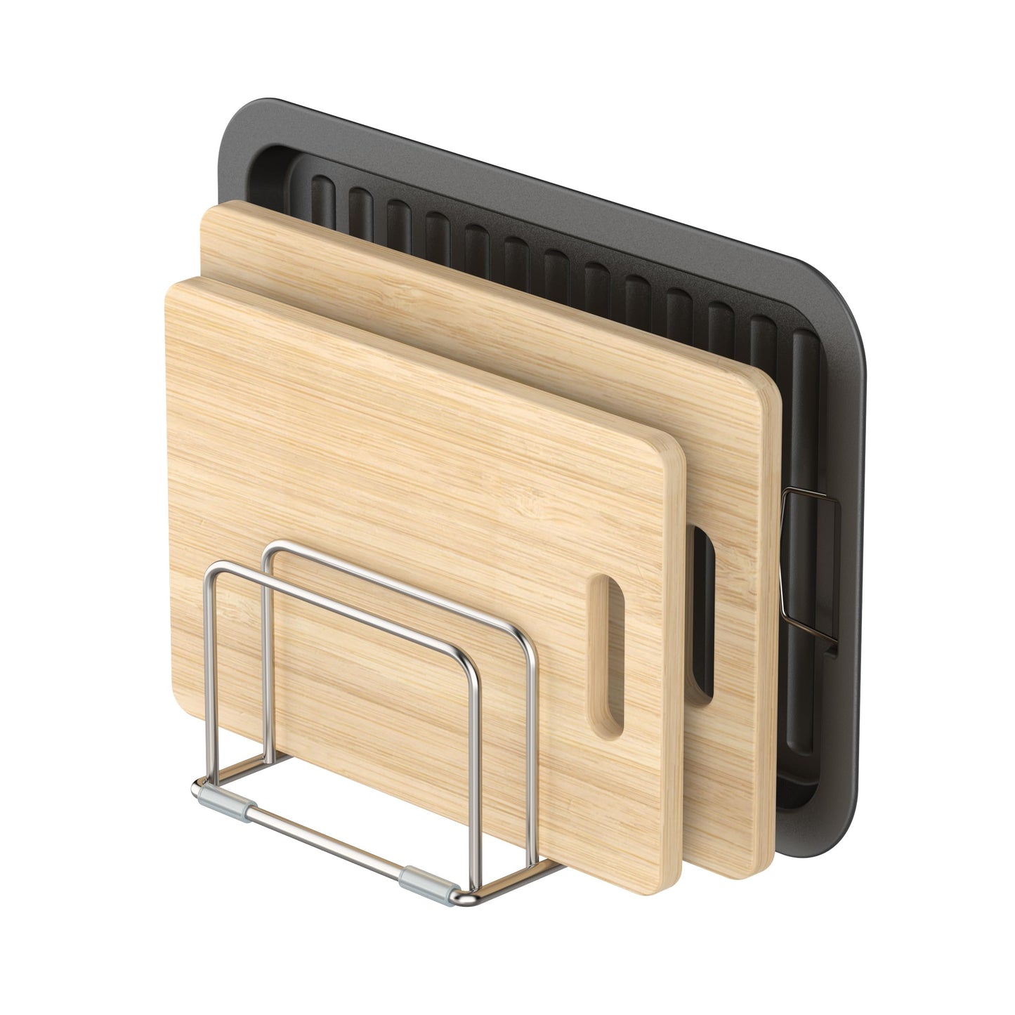 KORRTFID Cutting Board Holder Stand, Chopping Board Storage Rack, Cutting Board Organizer, 304 Stainless Steel Chopping Board Holder, Cookie Sheets Organizer 1.0+1.2 Inch Width Slots(Large)