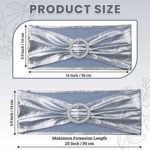 MDS Spandex Foil Chair Sashes - Universal Elastic Stretch Bands with Buckle for Weddings | Metallic Silver, Pack of 150