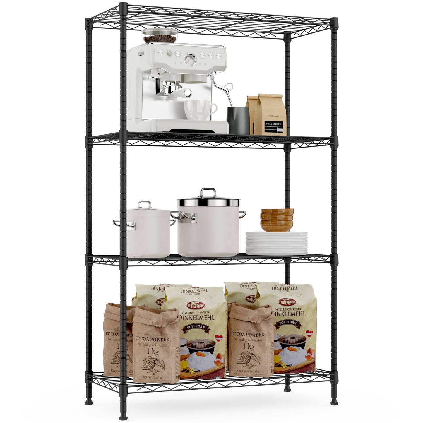 M MZG 1000 lbs Storage Shelving Steel Heavy Duty 4-Tier Utility Shelving Unit Steel Organizer Wire Rack for Home,Kitchen,Office (13.7" D x 29.5" W x 47.2" H)