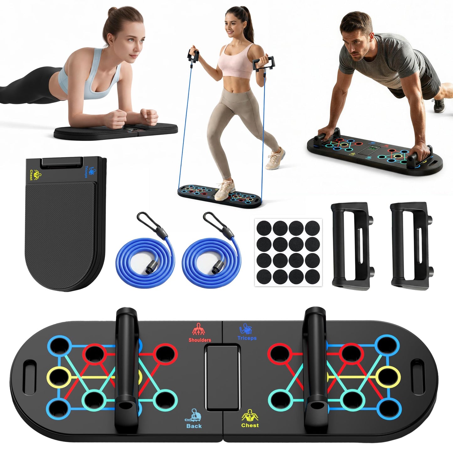 HAVENITY Plank Board & Push Up Board 22-in-1 with Resistance Bands – Core Trainer with Foam Elbow Pads, Foldable Home Gym Equipment for Men & Women