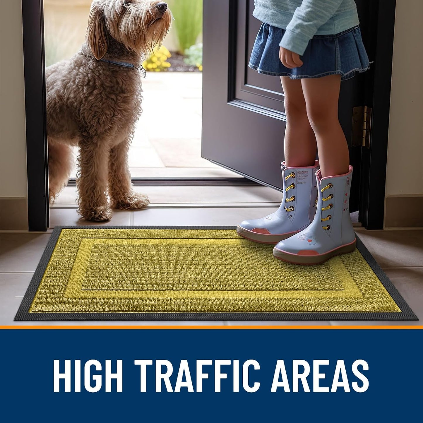 OLANLY Waterproof Front Door Mat - All-Season Indoor/Outdoor Doormat, Easy Clean, 71x23, Lime Green