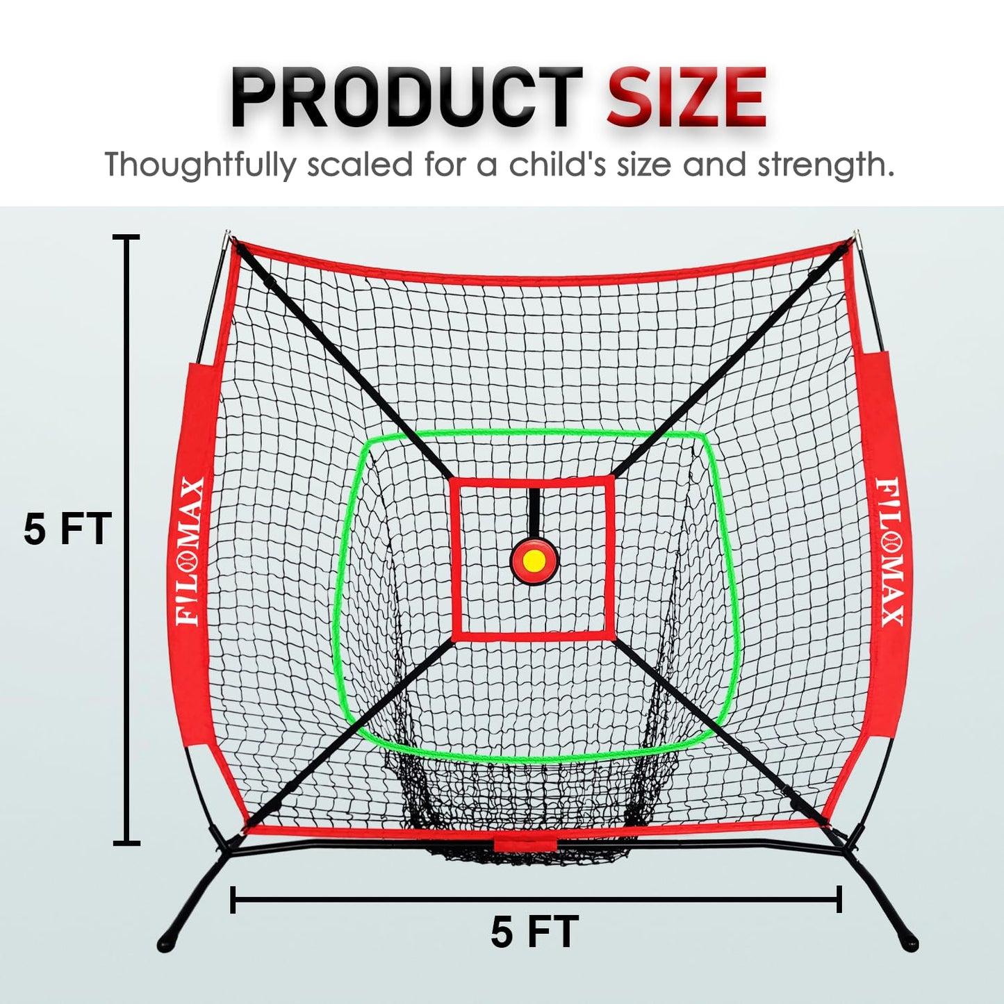 5x5 FT Baseball & Softball Practice Net with Red Strike Zone & Target | Youth Baseball & Softball Training Net for Hitting, Pitching, Batting |for Accurate Throwing Practice,Includes Carry Bag.