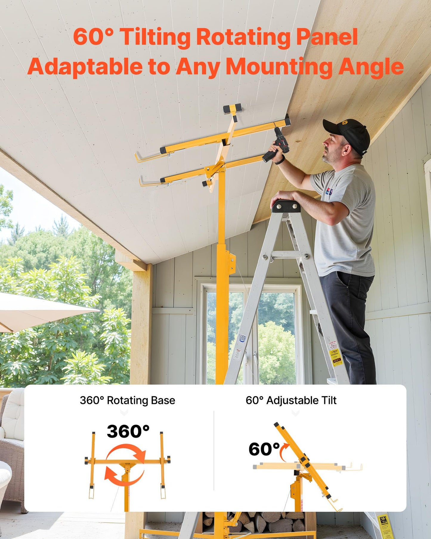 VEVOR 16ft Drywall Lift, Heavy-Duty 150 lbs Sheetrock Hoist with Adjustable Telescoping Arm, Lockable Wheels, Drywall Lifter Panel Jack Hoist Tools Ideal for Ceiling & Wall Installation (Yellow)